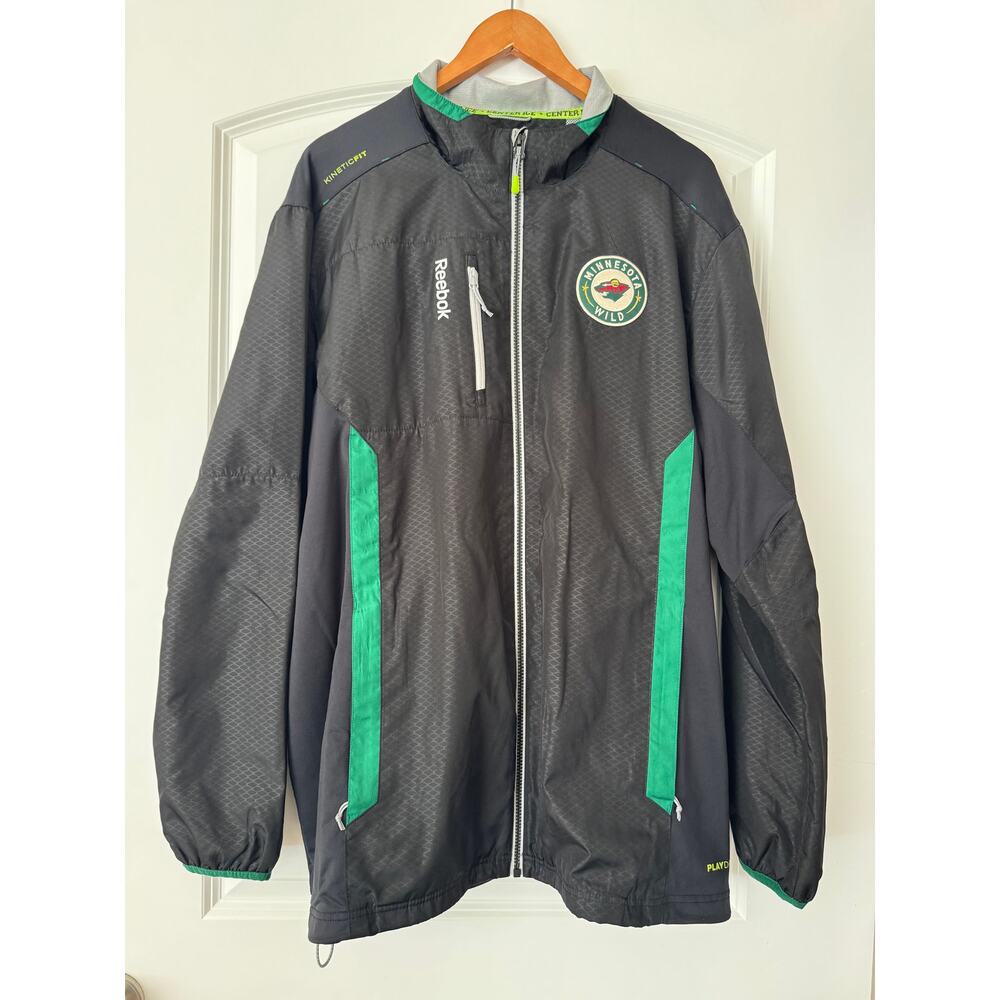 Reebok Minnesota Wild NHL Center Ice Hockey Windbreaker Jacket Black Green XL
